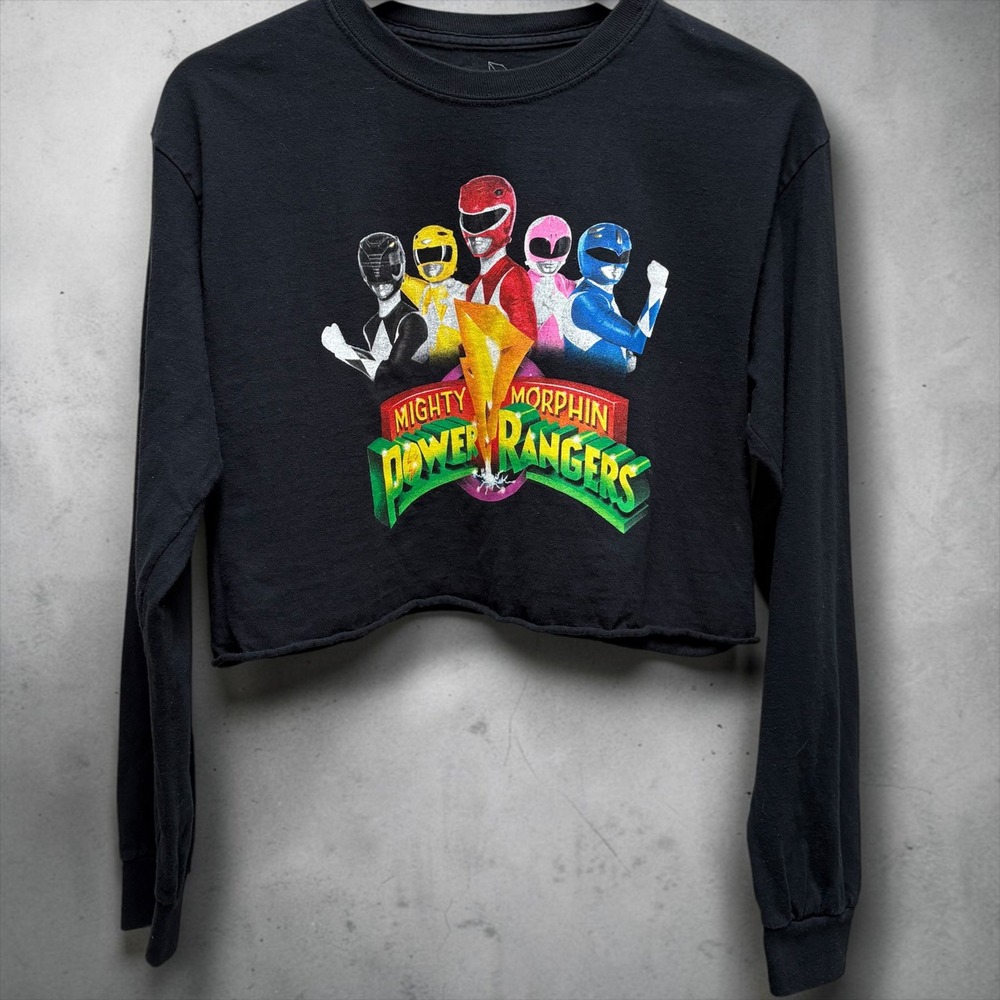 Power Rangers Mighty Morphin Cropped Long Sleeve Graphic Tee Black M